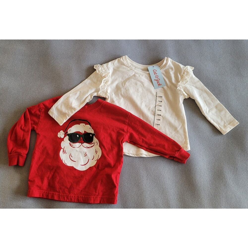 CAT&JACK/CARTERS Infants Long-sleeve Holiday/Xmas Knit Shirts -- Sz 18 mos-NEW!
